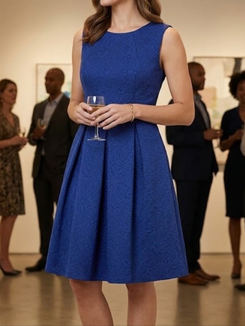 NWT Liz Claiborne.. Elegant Sleeveless Medieval Blue Jaquard  Party Dress Size10